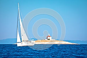 Pokonji Dol Lighthouse in Hvar island archipelago sailing