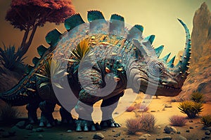 Polacanthus Colorful Dangerous Dinosaur in Lush Prehistoric Nature by Generative AI