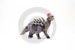 Polacanthus Dinosaur with Christmas hat on white background