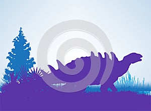 Polacanthus Dinosaurs silhouettes in prehistoric environment overlapping layers; decorative background banner abstract vector