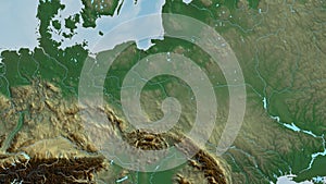 Poland area. Relief map