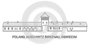 Poland, Auschwitz Birkenau, Oswiecim, travel landmark vector illustration