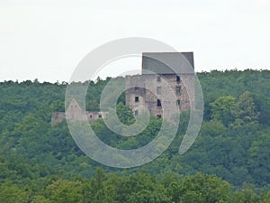 Poland, BolkÃ³w - the ruins of Åšwiny castle visible from BolkÃ³w castle.
