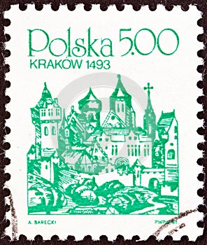 POLAND - CIRCA 1981: A stamp printed in Poland from the `Towns` issue shows Cracow, 1493, circa 1981.
