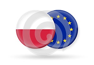 Poland and EU circle flags. 3d icon. European Union and Polish national symbols. Vector