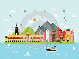 Poland Famous Landmarks Infographic Templates for Traveling and Icon, Symbol Set Vector.