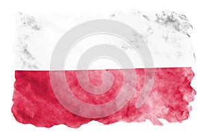 Poľsko vlajka je líčil v kvapalina akvarel štýl izolované na bielom pozadí 