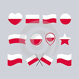 Poland flag icon set vector isolated on a gray background