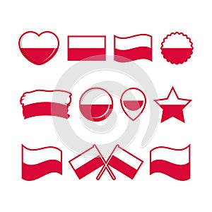 Poland flag icon set vector isolated on a white background