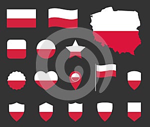 Poland flag icons set, national flag of Poland symbols