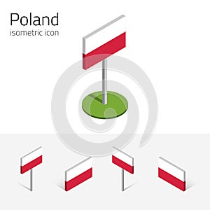 Poland flag, vector set of 3D isometric icons