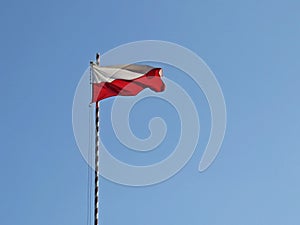 Poland Flag White and Red Waving in Wind on Pole Mast