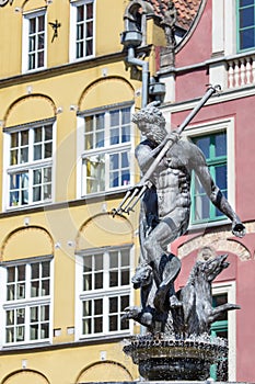 Poland - Gdansk city (also know nas Danzig) in Pomerania region. Famous Neptune fountain at Dlugi Targ square.