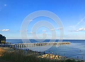 Poland Gdynia Orlowo pier with sunny summer sky as copyspace