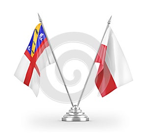 Poland and Herm table flags isolated on white 3D rendering