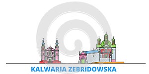 Poland, Kalwaria Zebrzydowska line cityscape, flat vector. Travel city landmark, oultine illustration, line world icons