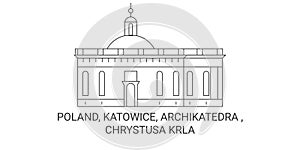 Poland, Katowice, Archikatedra , Chrystusa Krla travel landmark vector illustration