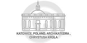 Poland, Katowice, Archikatedra , Chrystusa Krola travel landmark vector illustration