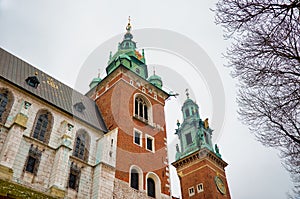 Poland. Krakow. Houses and street of the city of Krakow. February 21, 2018