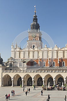 Poland, Krakow, Main Market, Sukiennice, Town Hall Tower, Midday