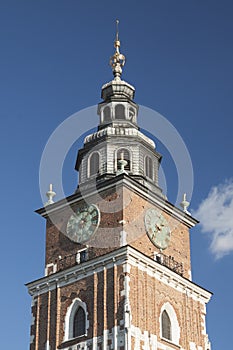 Poland, Krakow, Main Market, Town Hall Tower, Sunlit