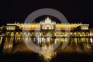 Poland, Krakow. Market Square at night.The Main Market Square in