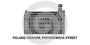 Poland, Krakow, Piotrkowska Street, travel landmark vector illustration