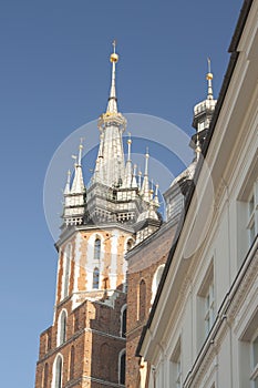 Poland, Krakow, st Mary Curch Towers, Midday