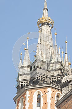 Poland, Krakow, st Mary Curch Towers, Midday, Trumpeter Playing