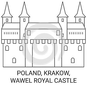 Poland, Krakow, Wawel Royal Castle travel landmark vector illustration