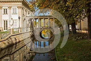 Poland.Lazienki Royal park in autumn.Palace on the water.