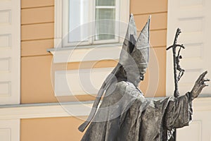 Poland, Malopolska, Wadowice, Market Square, Pope John Paul II Statue photo