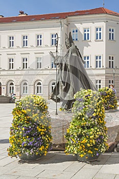 Poland, Malopolska, Wadowice, Market Square, Pope John Paul II Statue photo