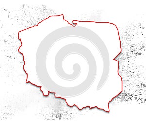 Poland map with red outlines on white background with white ash background. Polish outline map