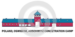 Poland, Oswiecim, Auschwitz Concetration Camp, travel landmark vector illustration
