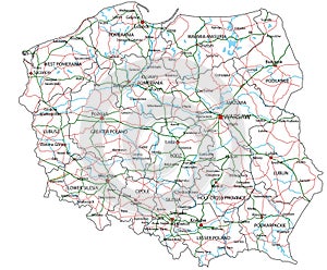 Poland road and highway map.