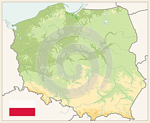 Poland Physical Map Retro Colors. No text