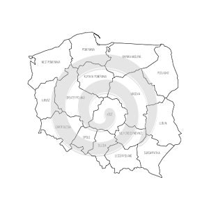 Poland political map of administrative divisions