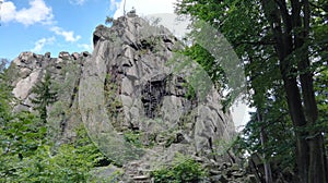 Poland, Rudawy Janowickie - the rock on the peak of Sokolik mountain.