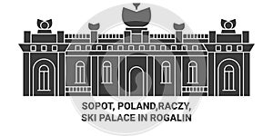 Poland, Sopot, Raczy, Ski Palace In Rogalin travel landmark vector illustration