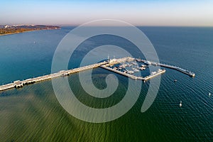 Wooden pier and yachts in Sopot Poland. Aerial view photo