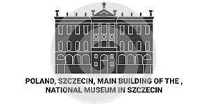 Poland, Szczecin, Main Building Of The , National Museum In Szczecin travel landmark vector illustration