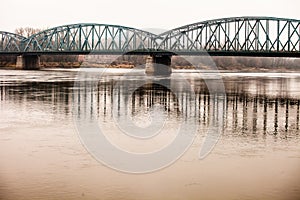 Poland - Torun famous truss bridge over Vistula river. Transportation infrastructure.