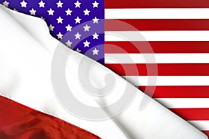 Poland and the United States. American and Polish flags