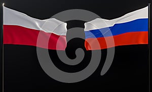 Poland VS Russia, flag Poland and flag Russia. crisis concept. 3D work and 3D image. Copy Space