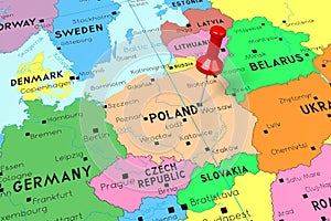 Poland, Warsaw - capital city, pinned on political map photo