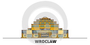 Poland, Wroclaw, Centennial Hall flat landmarks vector illustration. Poland, Wroclaw, Centennial Hall line city with