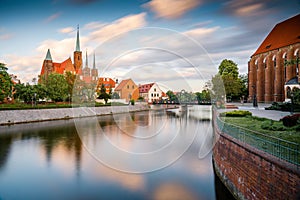 Poland, Wroclaw cityscape. Wroclaw historic old cityc enter by Odra river.