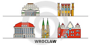 Poland, Wroclaw flat landmarks vector illustration. Poland, Wroclaw line city with famous travel sights, skyline, design