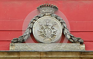 Poland, Wroclaw, Ostrow Tumski (Cathedral Island), 9 Cathedral Street, coat of arms above the main entrance to the house